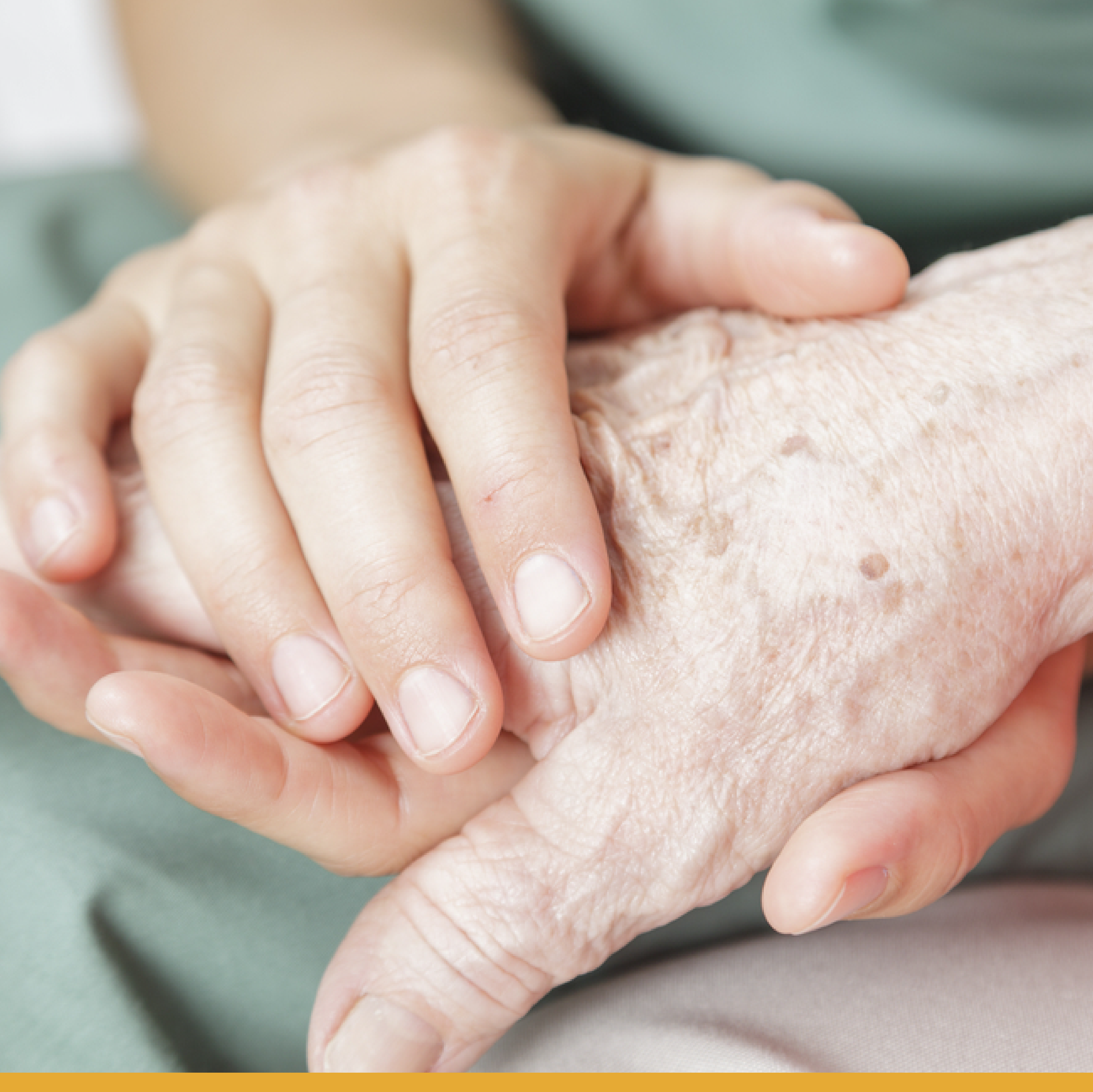 Elderly person holding a young person's hand